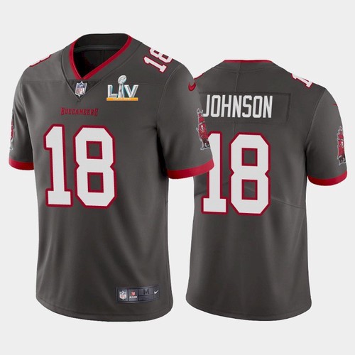 Men's Grey Tampa Bay Buccaneers #18 Tyler Johnson 2021 Super Bowl LV Limited Stitched Jersey
